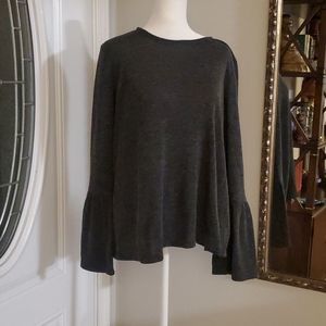 Mod open back grey sweater, M, flowy long sleeves